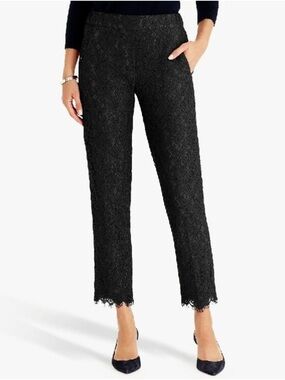 J. Crew Black Textured Lace Ankle Pants Tapered Femme Sophisticated Luxury